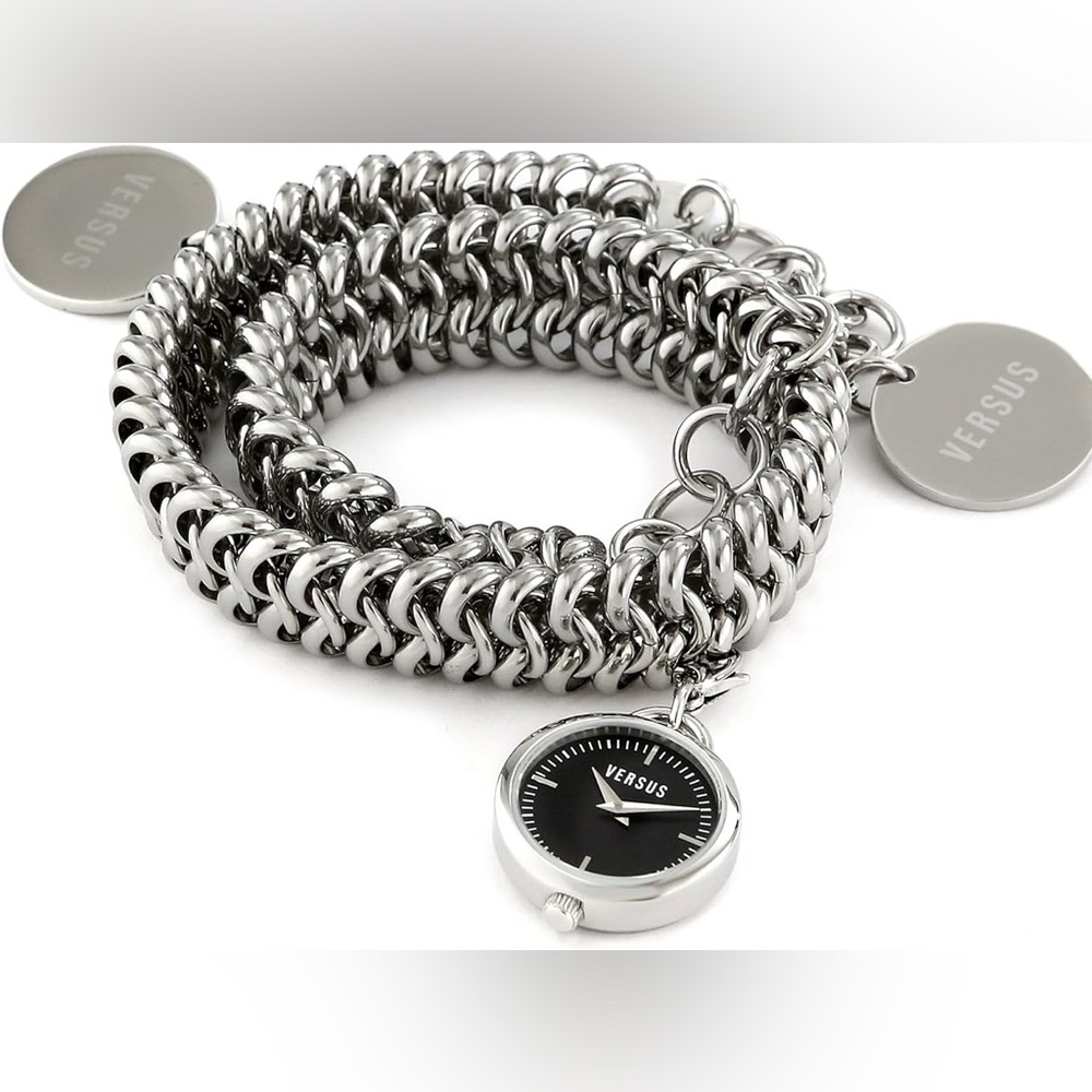 Versace Versus Soft Double-Tour Stainless Steel Watch Choker Charm Bracelet